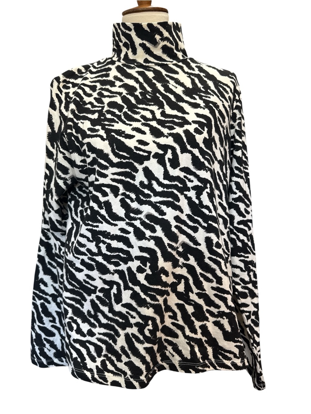 Maeve Black and White Zebra-Print Turtleneck #369